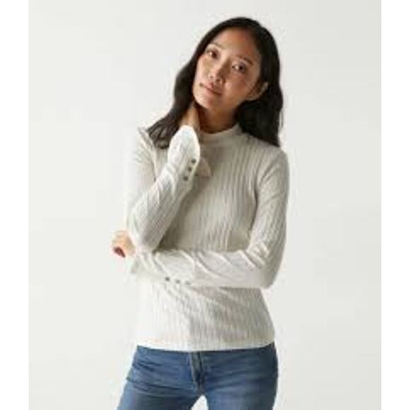Michael Stars Opal Button Cuff Long Sleeve Ribbed Turtleneck 81002 Java Brown XS - Picture 4 of 5
